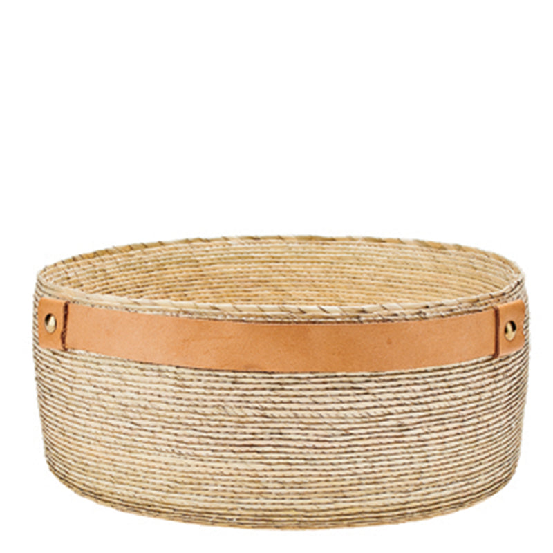Palm Straw Bowl with Leather Details (BSH1023)