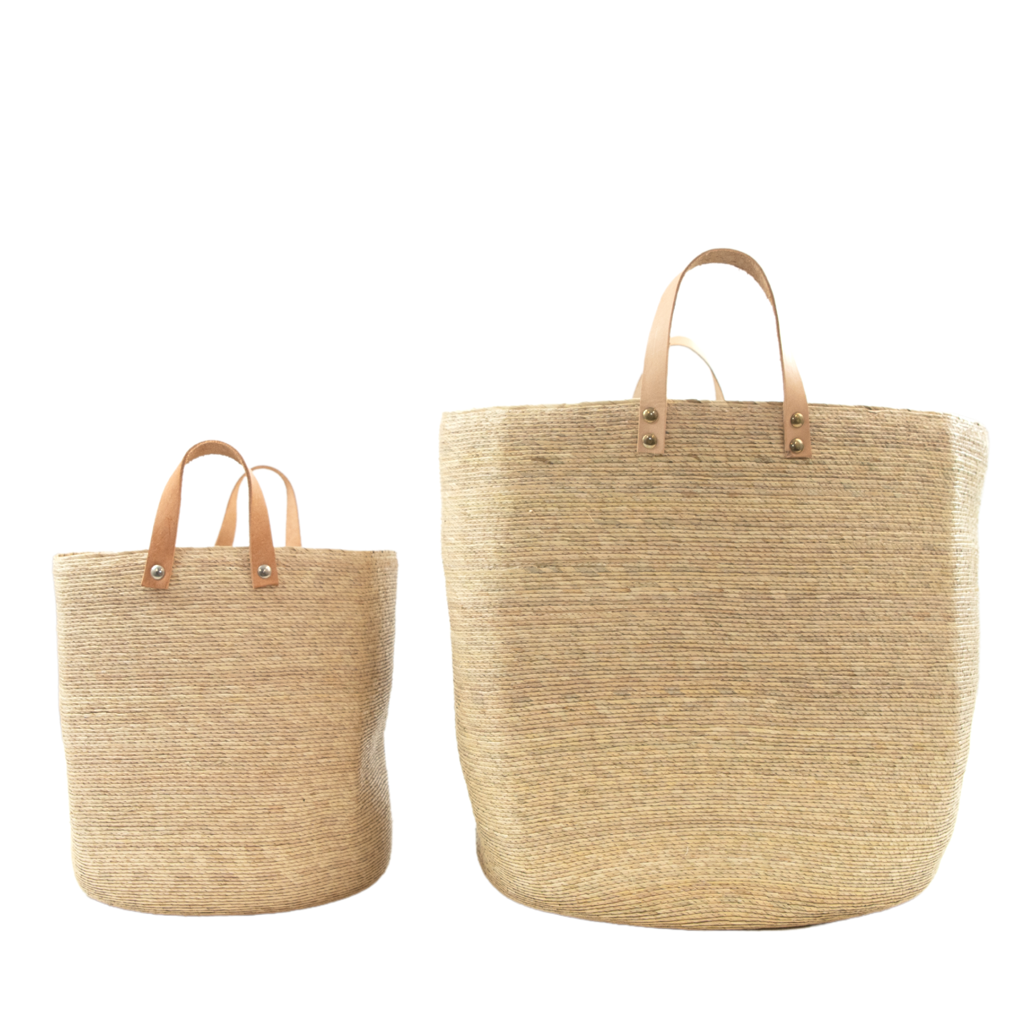 Palm Straw Basket with Leather Handles (BSH1024)