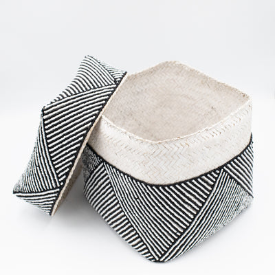 Black large stripe pattern beaded basket (BSH1066)