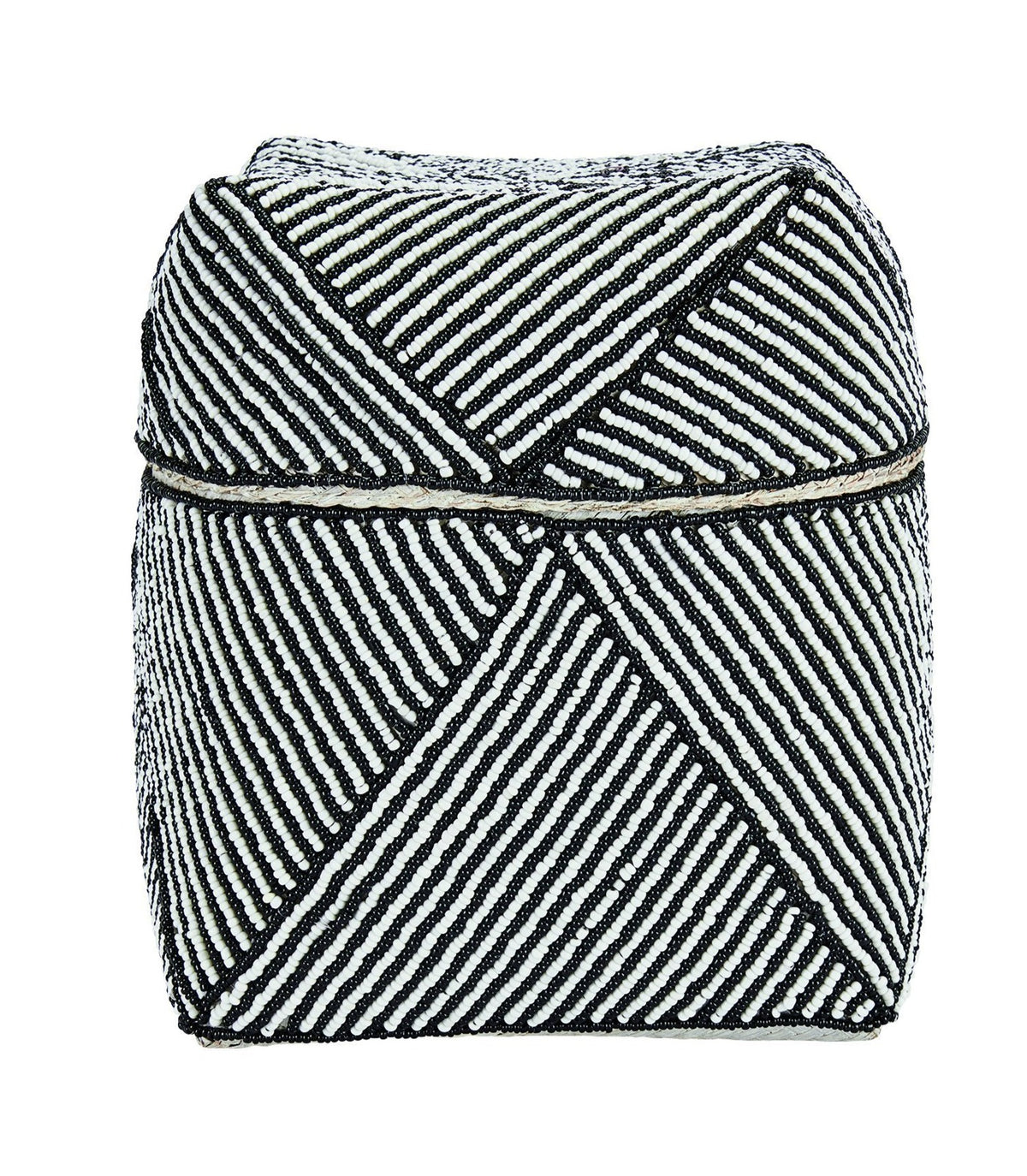 Black medium stripe pattern beaded basket (BSH1067)