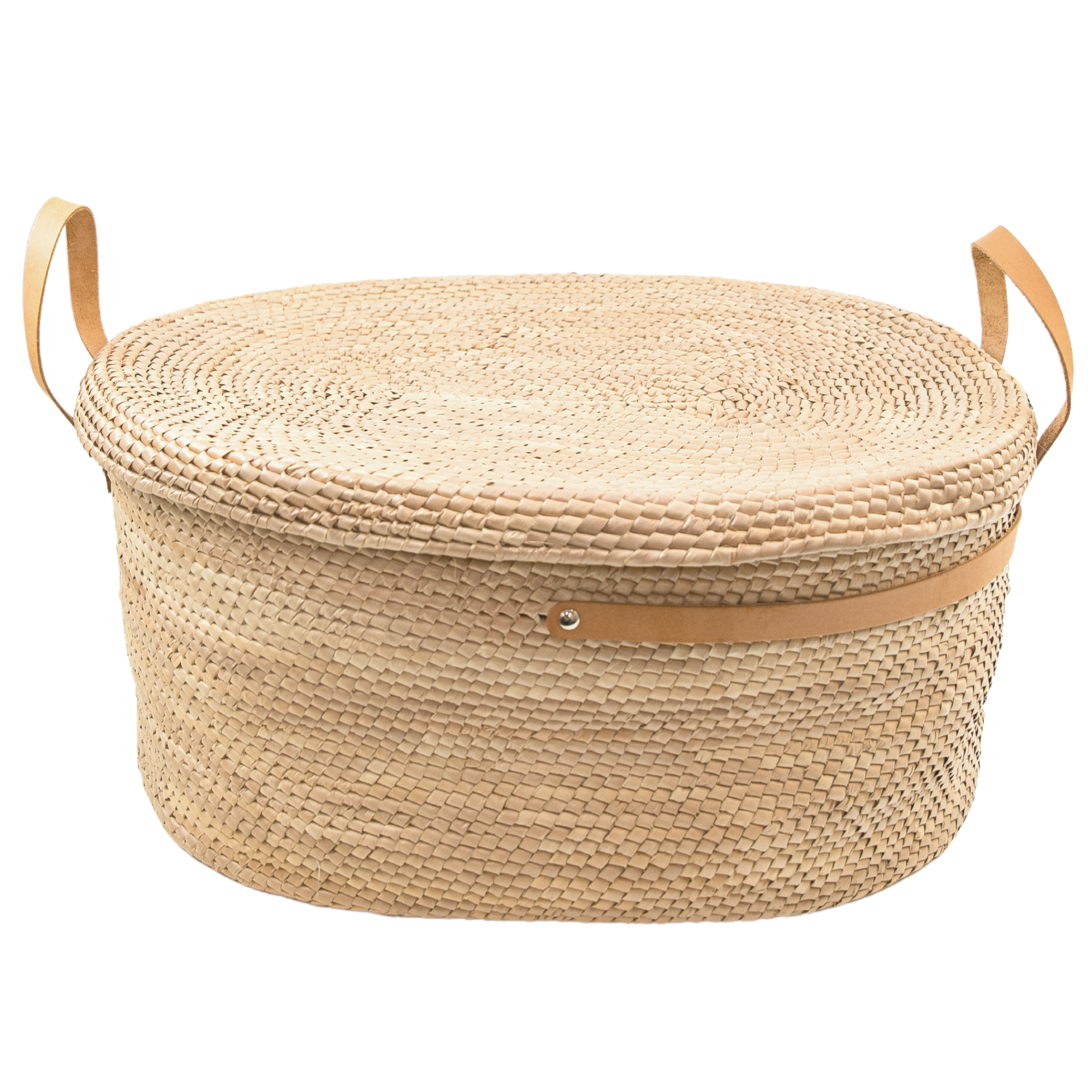 Artisan Oval Basket W/ Double Handles And Lid (Bsh5013)