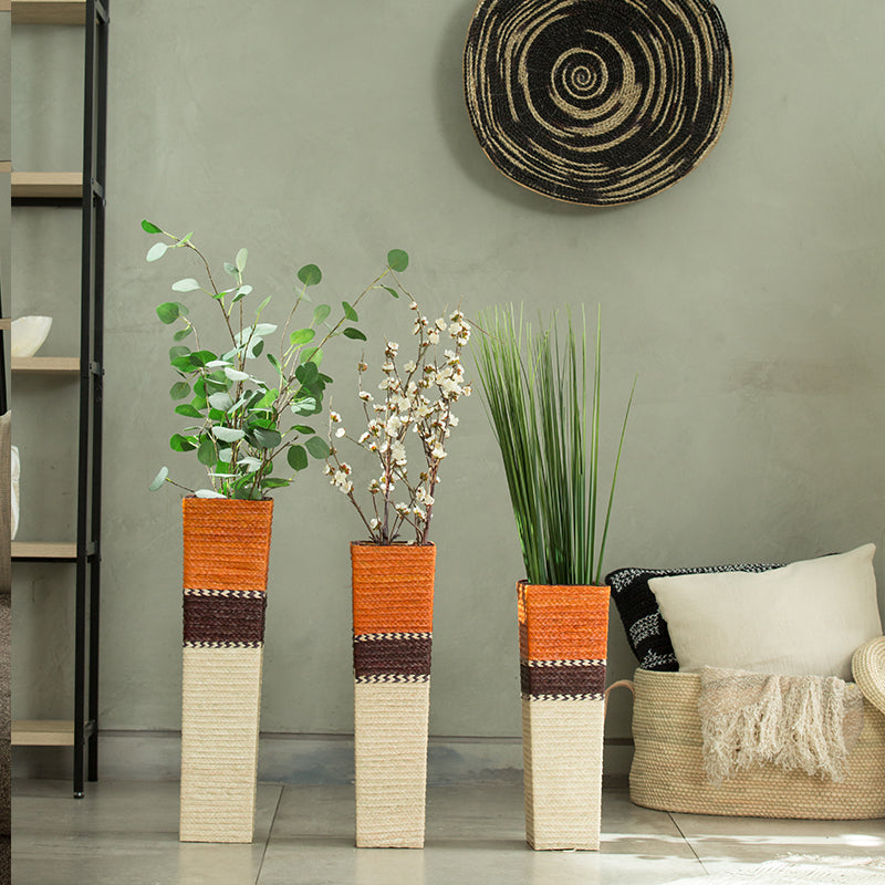 Artisan Palm Straw Decorative Vase Set Of 3 (Bsh5016)