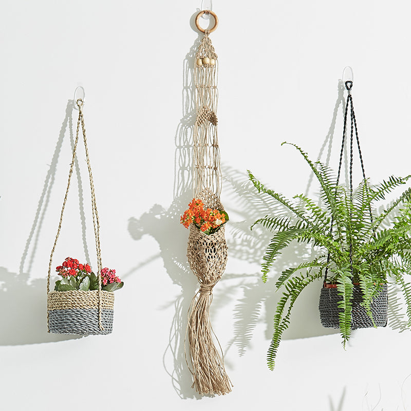 Crochet Jute Wall Plant Holder With Wood Ring  (Bsh4004)